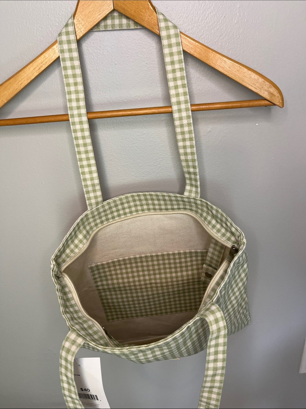 NWT Sun Freckled Studio Green Gingham Checkered Bag - Picture 6 of 13